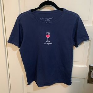 Vintage Life is Good Wine Glass Short Sleeve Crusher Tee T-Shirt Sz M